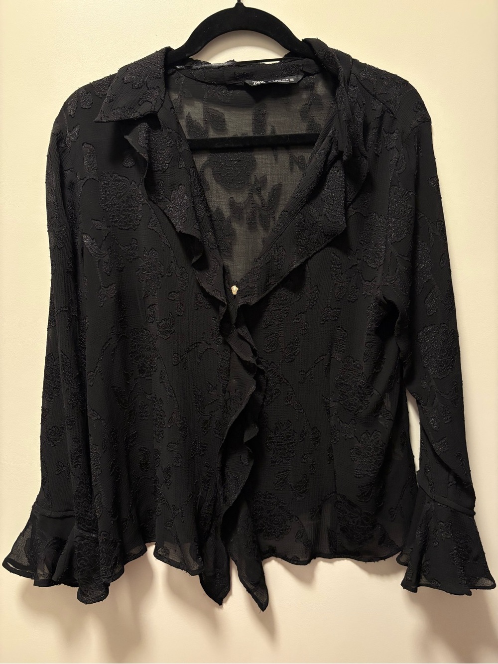 Zara Black Ruffle Sheer Blouse